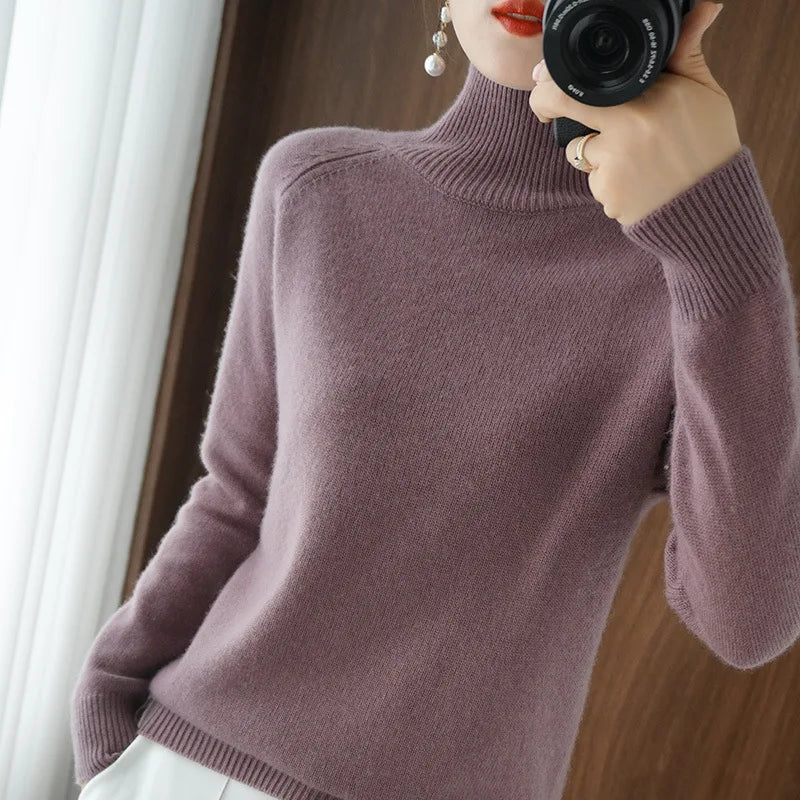 Autumn Winter Turtleneck Kintted Sweaters Women Loose Warm Comfortable Inner Pullovers Casual Korean Solid Color Base Layer