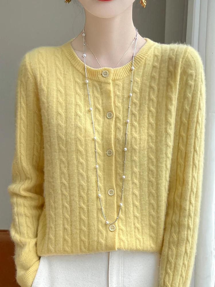 O Neck Cardigans Sweater Women Casual Warm Long Sleeve Single Breasted Slim Korean Fashion Knitwears Tops Autumn Winter